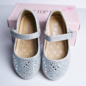 Tip Top Kids Baby Toddler Girls Size 7T Silver Rhinestone Glitter Dress Shoes